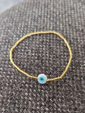 Brand Handmade New Gold Beaded Bracelet with Blue Evil Eye Charm